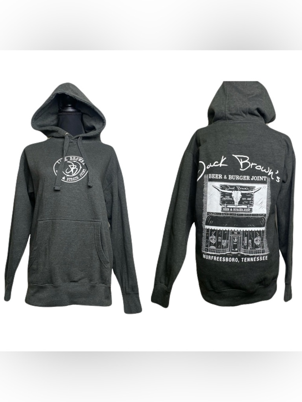 Jack Brown’s Beer & Burger Dark Gray Hoodie Unisex Medium Fitted Murfreesboro TN - Picture 1 of 6